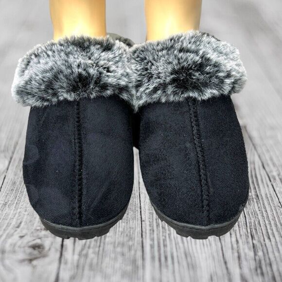 Jessica Simpson Black Fabric Faux Fur Super Soft Mule Slippers Womens Size 6-7 - Picture 2 of 11